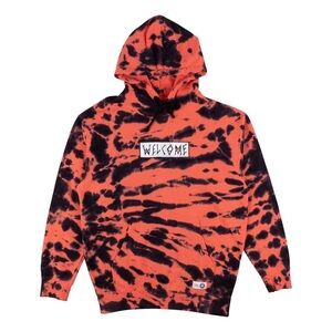 Welcome Inkblot Tie Dye Hoodie Coral Black Size Medium Batik Wash Streetwear